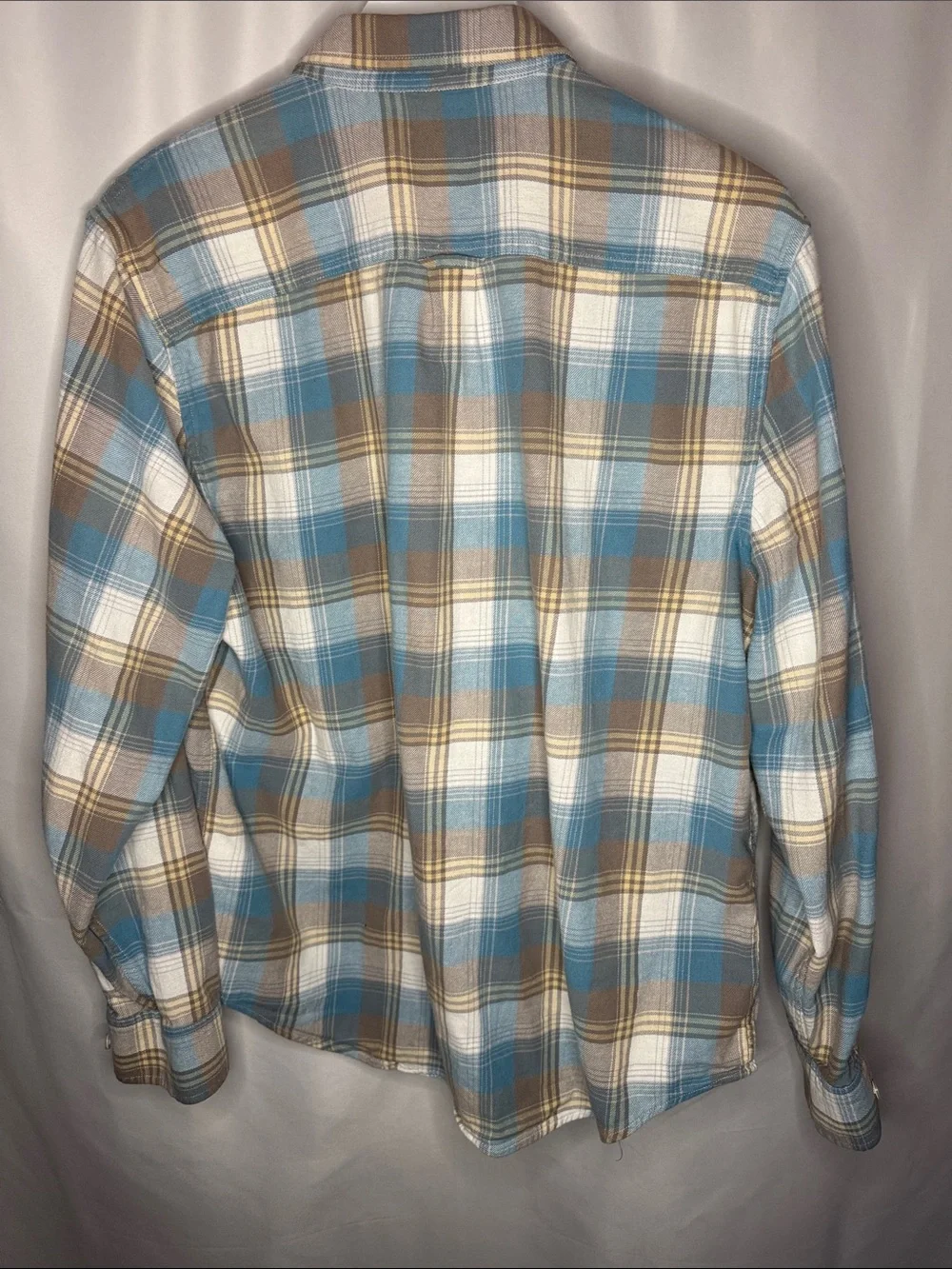 Lucky Brand Blue, Brown & White Plaid Button-Down Shirt large
